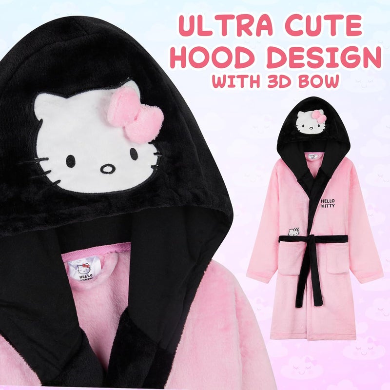 Hello Kitty Sanrio Robe for Girls, Teens, Fleece Hooded Bath Robe Cozy Loungewear Cinnamoroll Kuromi Kawaii Gifts For Girls - Image 5